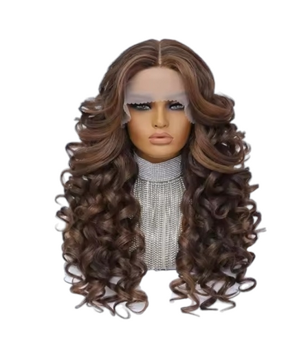 Brown Highlights Curly Lace Front Wig. Zena