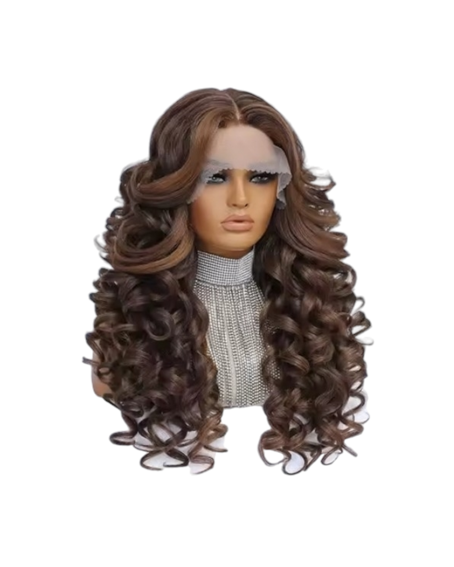 Brown Highlights Curly Lace Front Wig. Zena