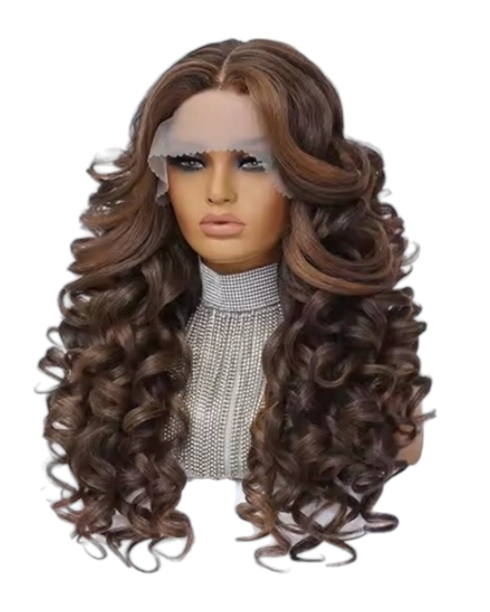 Brown Highlights Curly Lace Front Wig. Zena