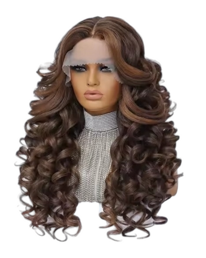 Brown Highlights Curly Lace Front Wig. Zena