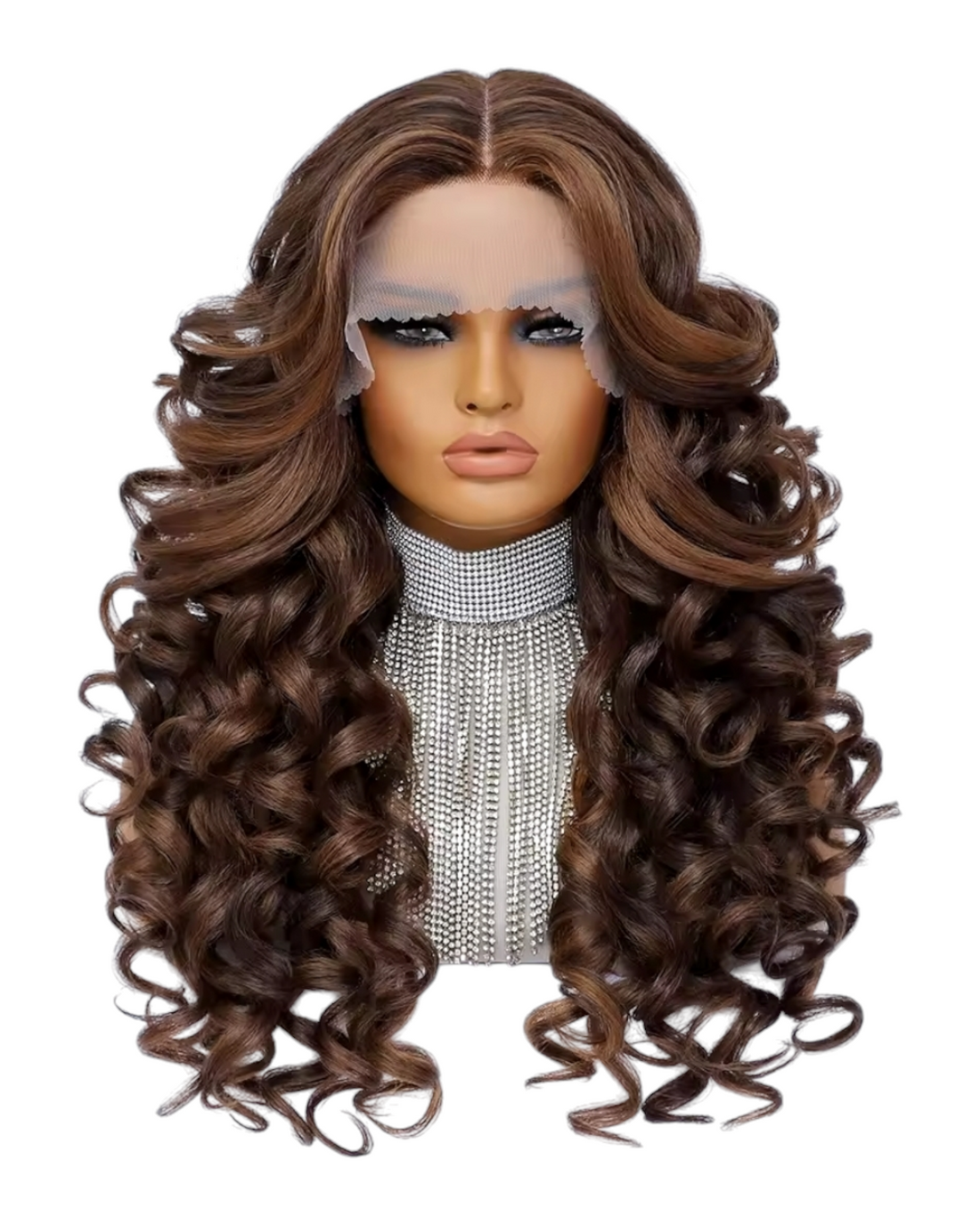 Brown Highlights Curly Lace Front Wig. Zena