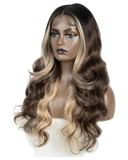 Ombre Brown Middle Part Lace Wig Blonde Bangs. Mila