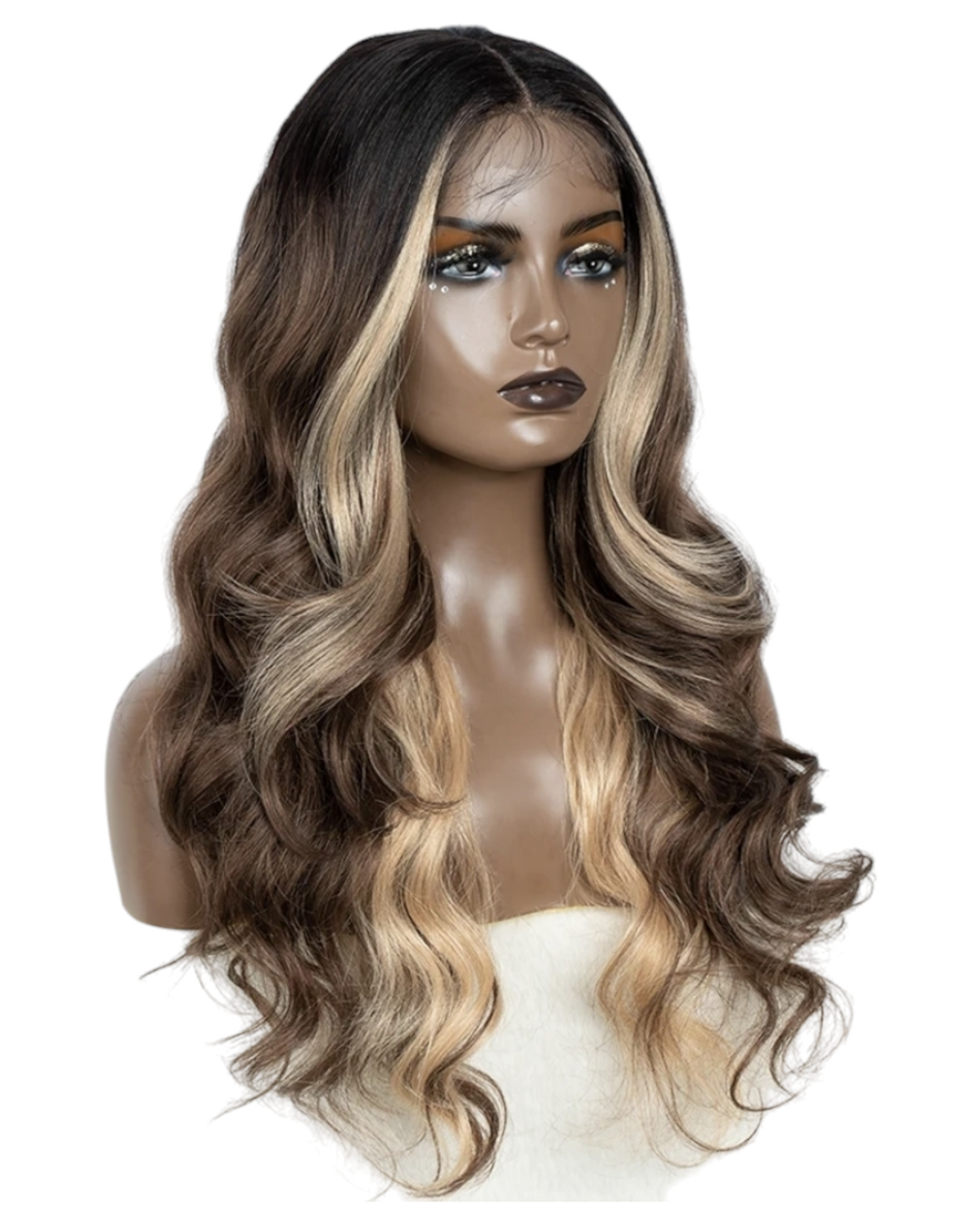 Ombre Brown Middle Part Lace Wig Blonde Bangs. Mila