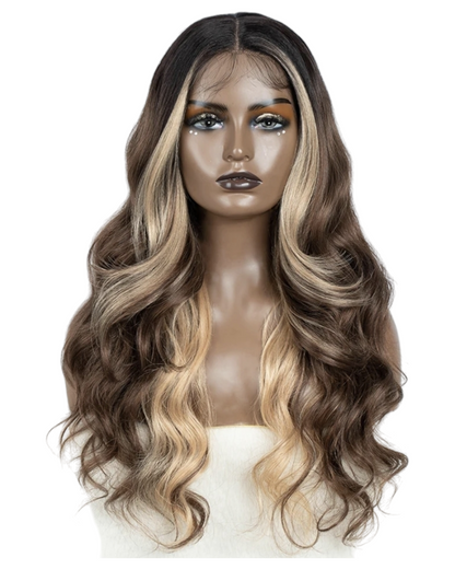 Ombre Brown Middle Part Lace Wig Blonde Bangs. Mila