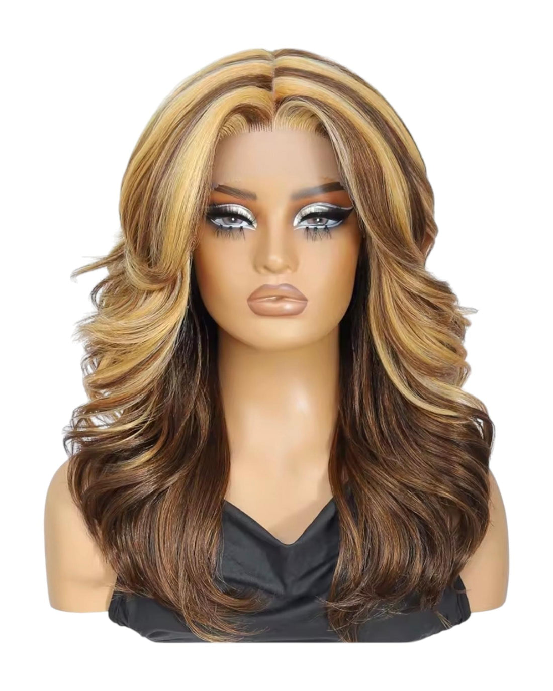 Brunette Blonde Streaked Layered Lace Front Wig. Bree