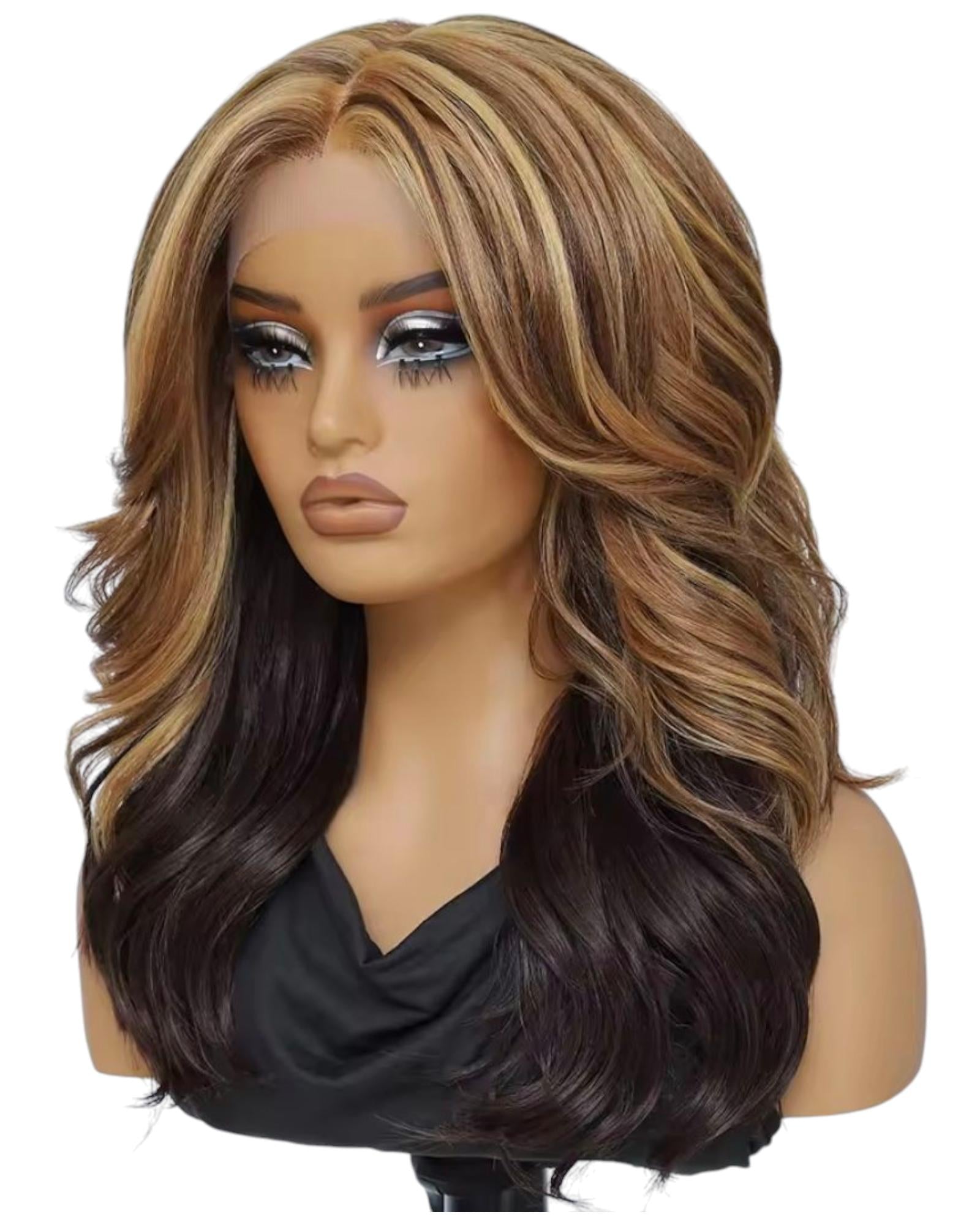 Caramel Blonde Brown Layered Lace Front Wig. Bess