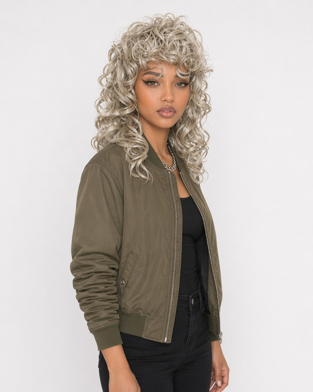 Ash Blonde Curly Shag Mullet Wig.
