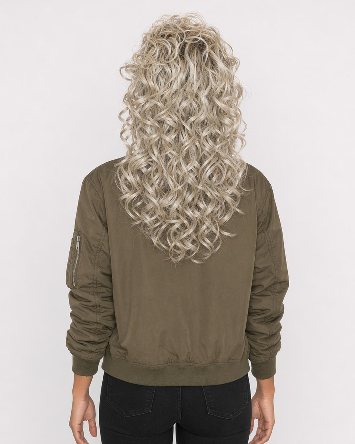 Ash blonde curly shag mullet wig - Reeva - rear view - CelebWigs