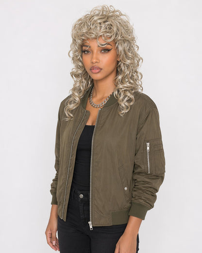 Ash blonde curly shag mullet wig - Reeva - right view - CelebWigs