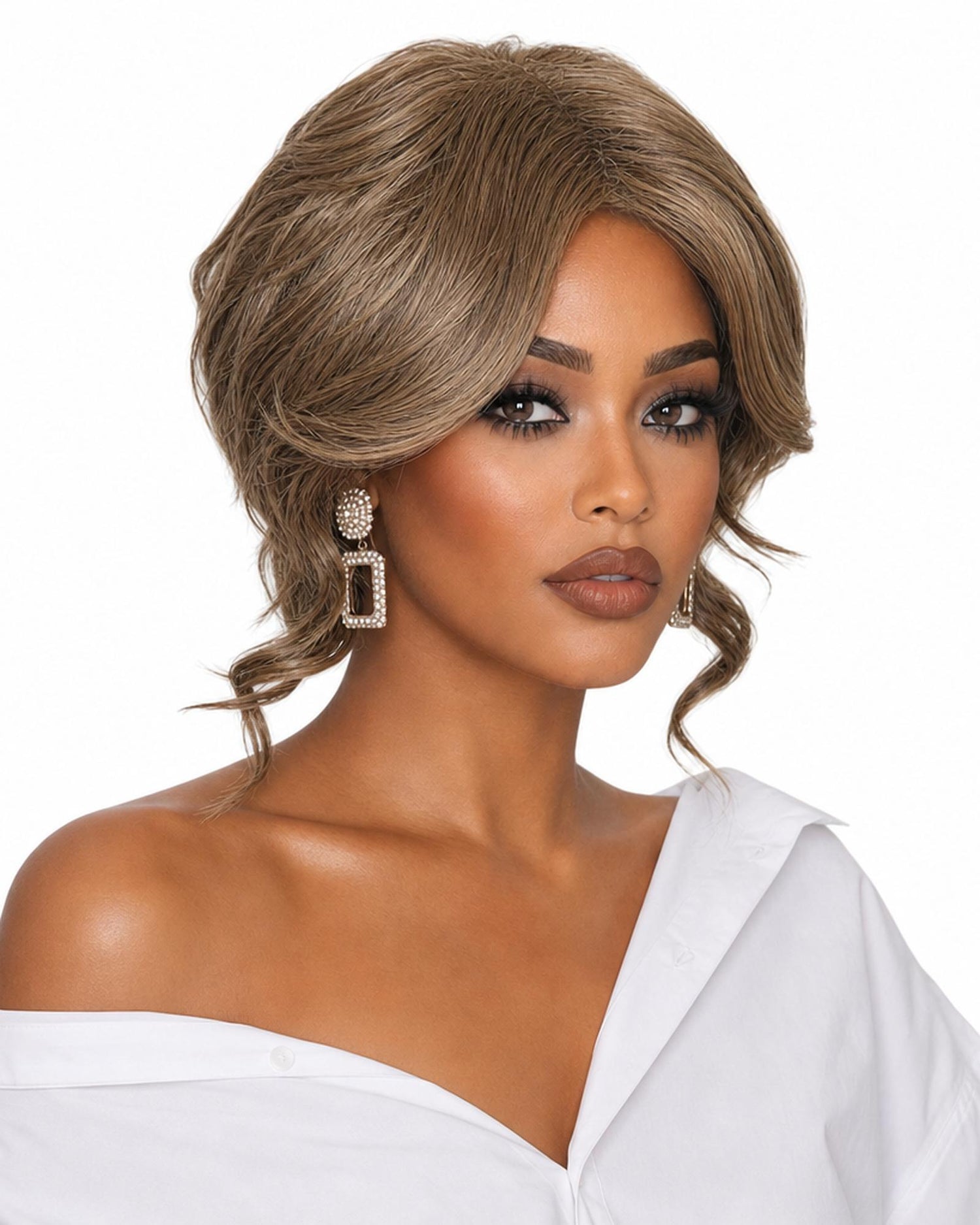 Autumn Blonde Faux Up Do Bob Wig. Rose.