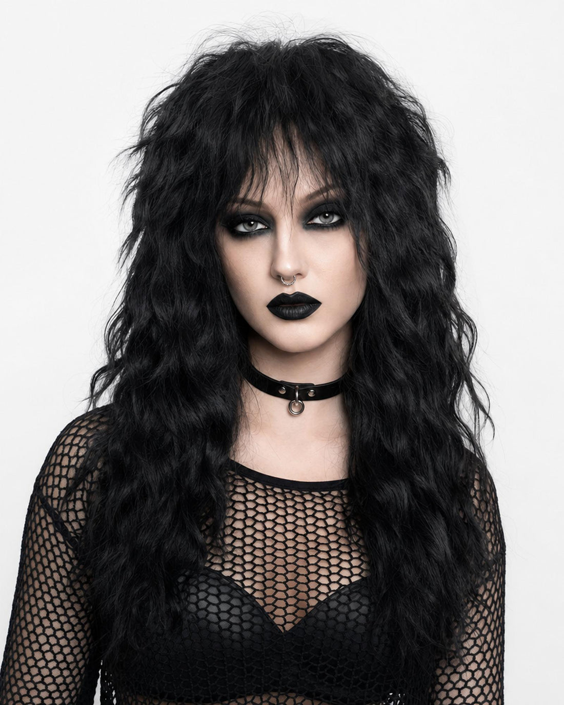 Wildchild — black goth black shag wig, front view