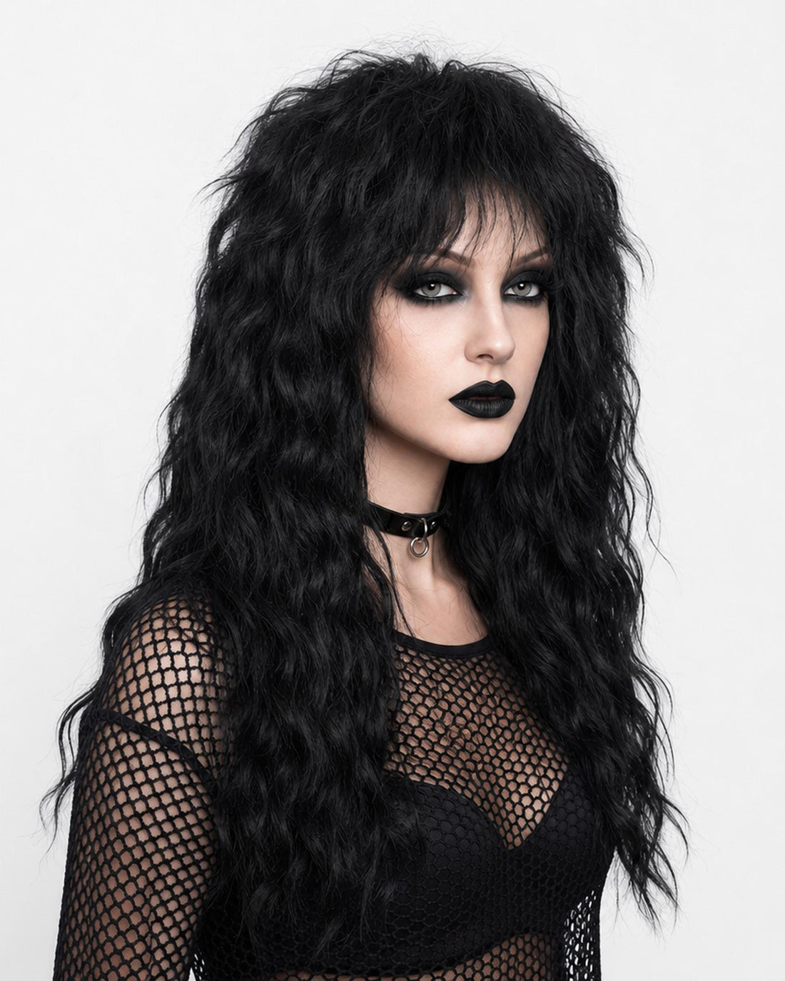 Wildchild — black goth black shag wig, left side view