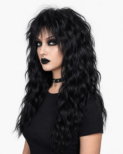 Wildchild — black goth black shag wig, right side view