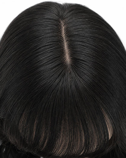 Black long wavy wig - Babet - top hairline detail - CelebWigs