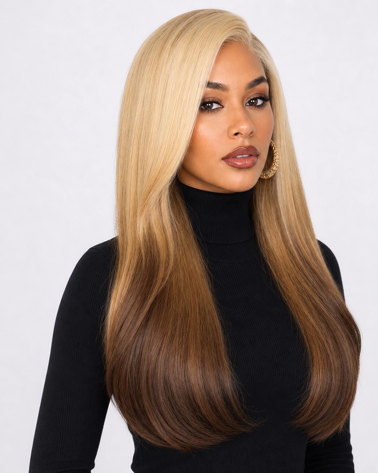 Blonde Brown Graduated Lace Front Long Wig. Sindy