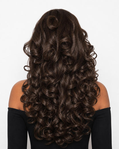 Bisha chocolate brown  — brown 6 13 x 6 lace front kinky texture curls wig, rear view