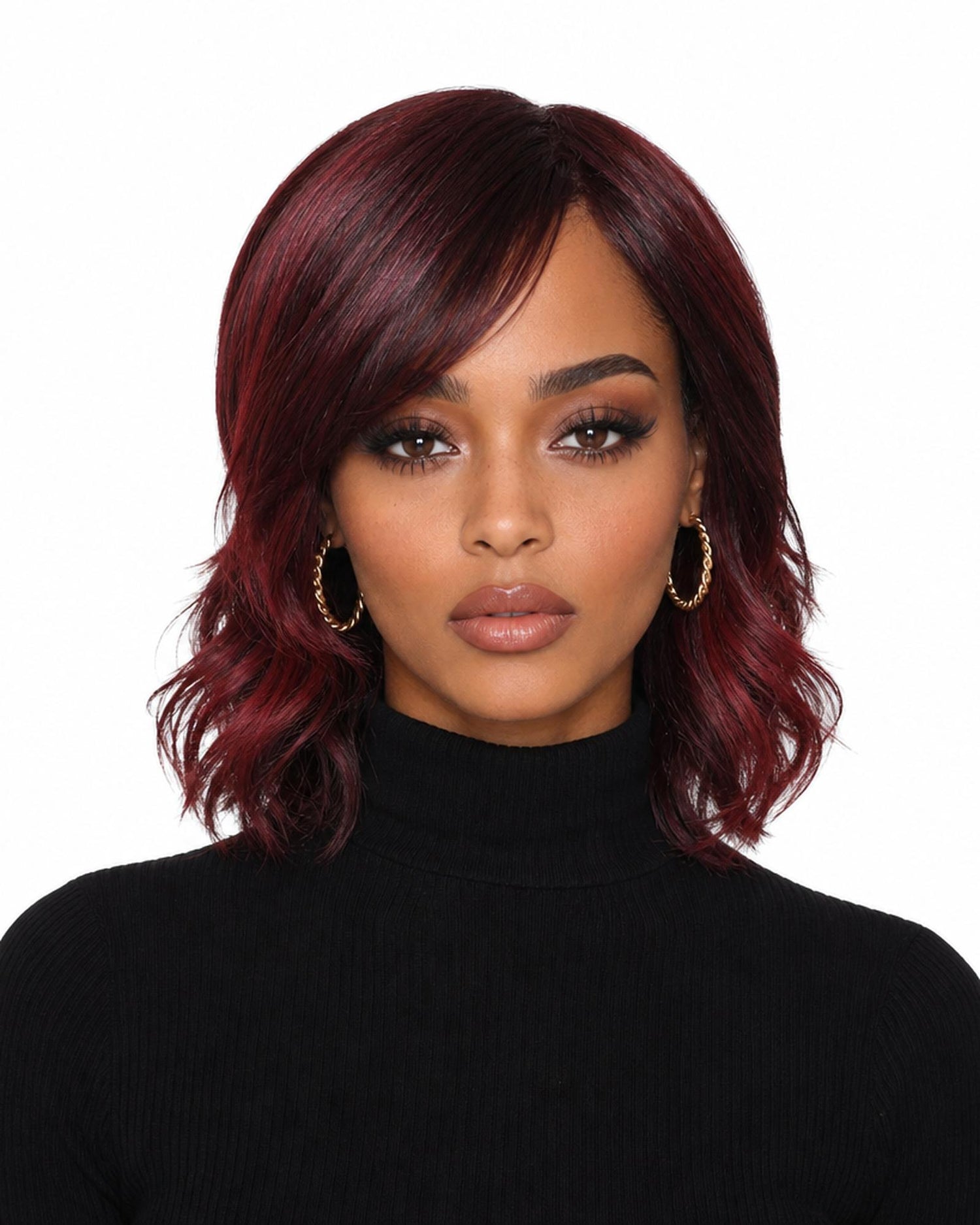 Burgundy Choppy Wave Bob Wig. Abbi
