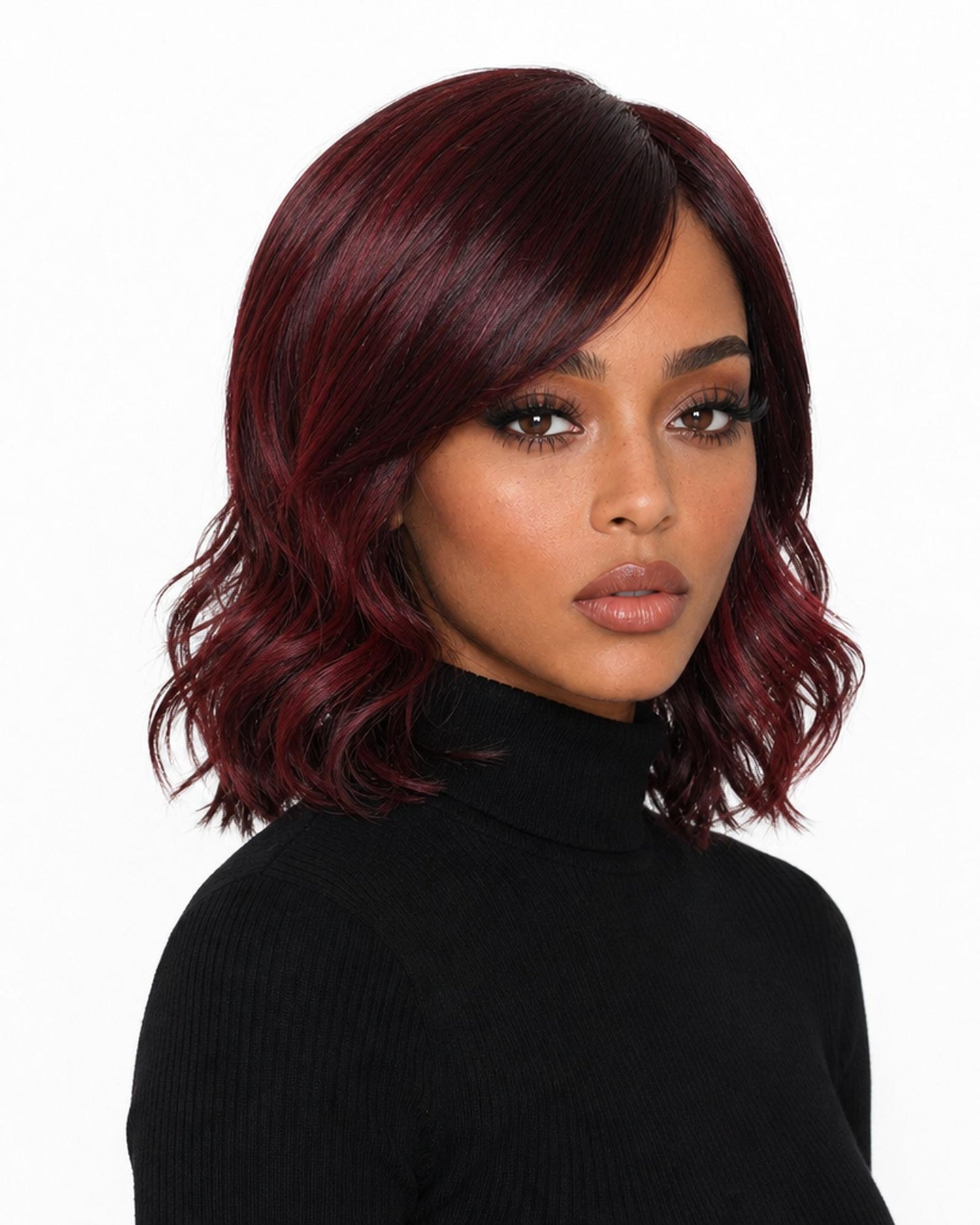 Burgundy Choppy Wave Bob Wig. Abbi