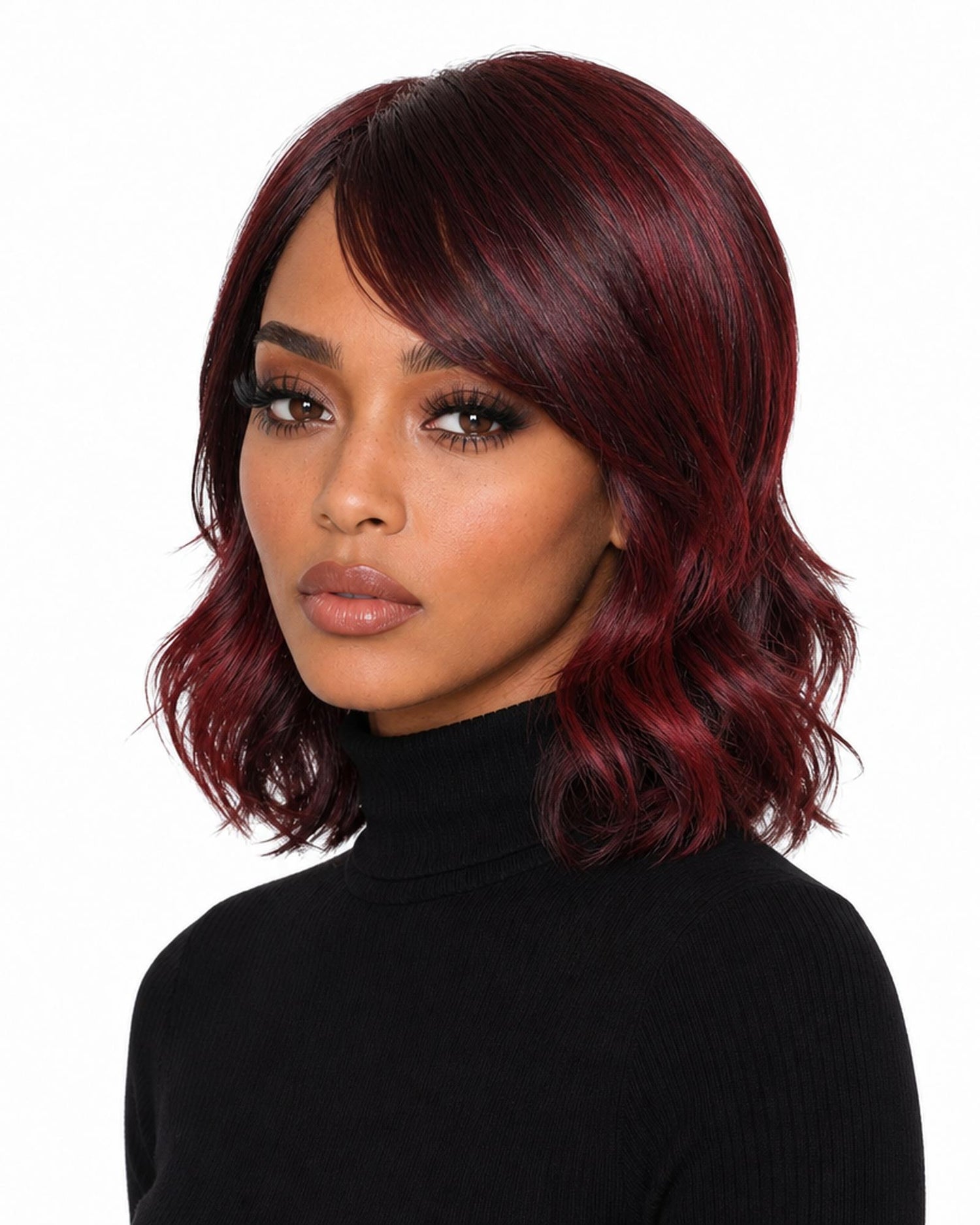 Burgundy Choppy Wave Bob Wig. Abbi