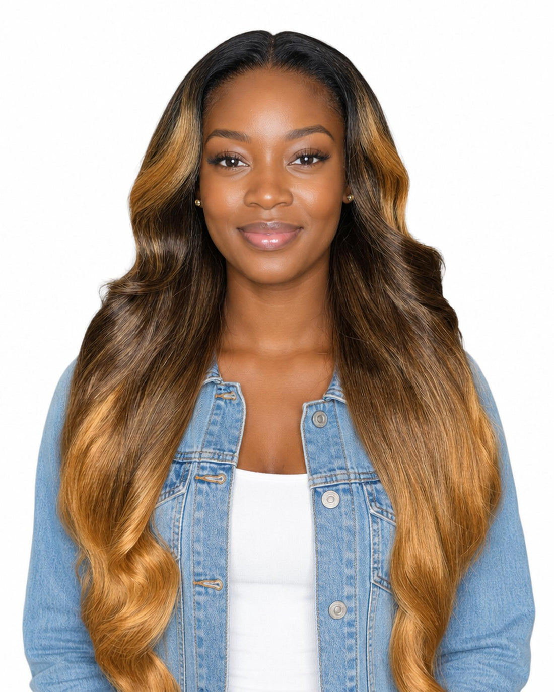 Caramel ombre wavy lace front wig - Baye - front view - CelebWigs