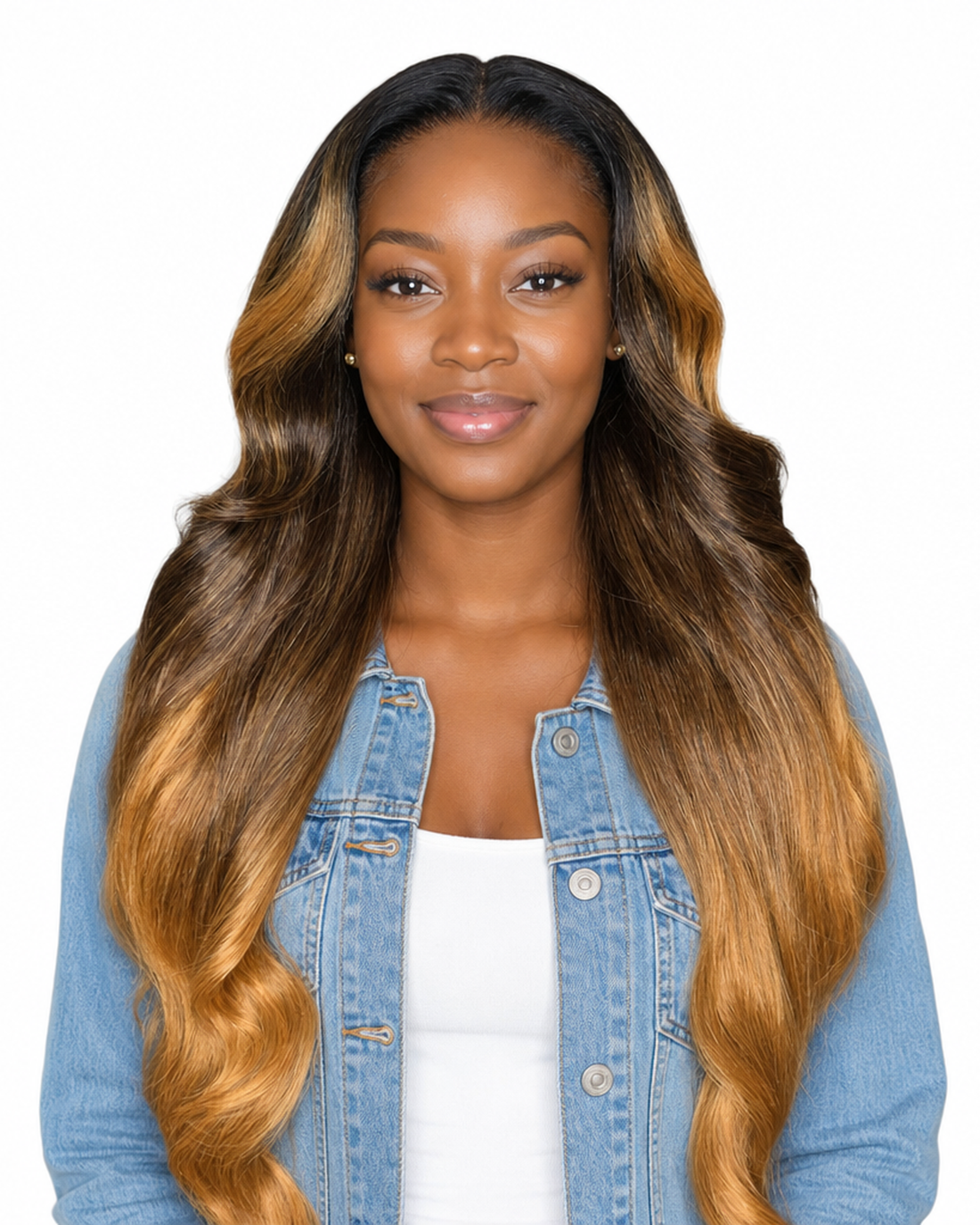 Caramel ombre wavy lace front wig - Baye - front view - CelebWigs