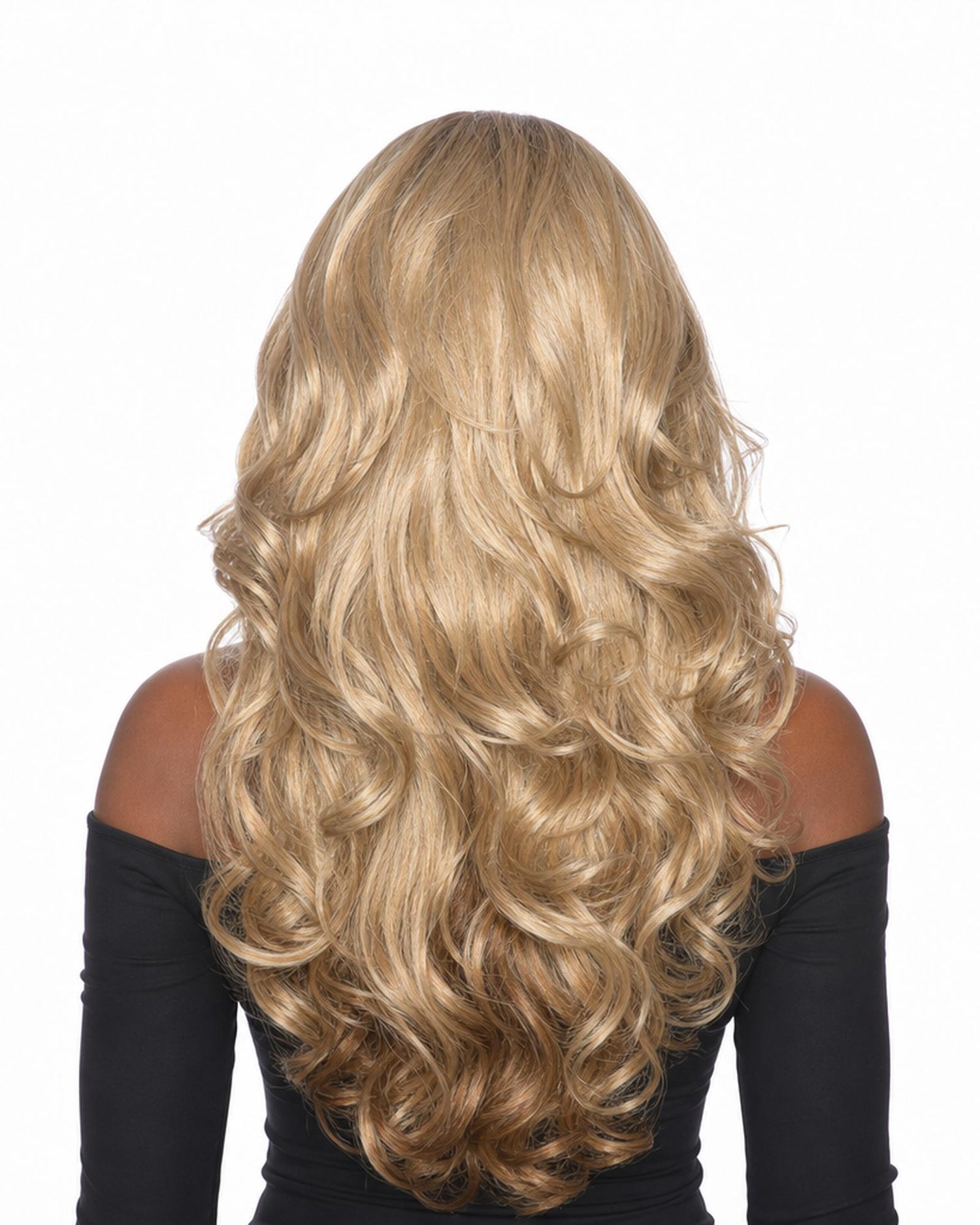 Bronte  — chocolate blonde  glamour volume  lace front  wig, rear view