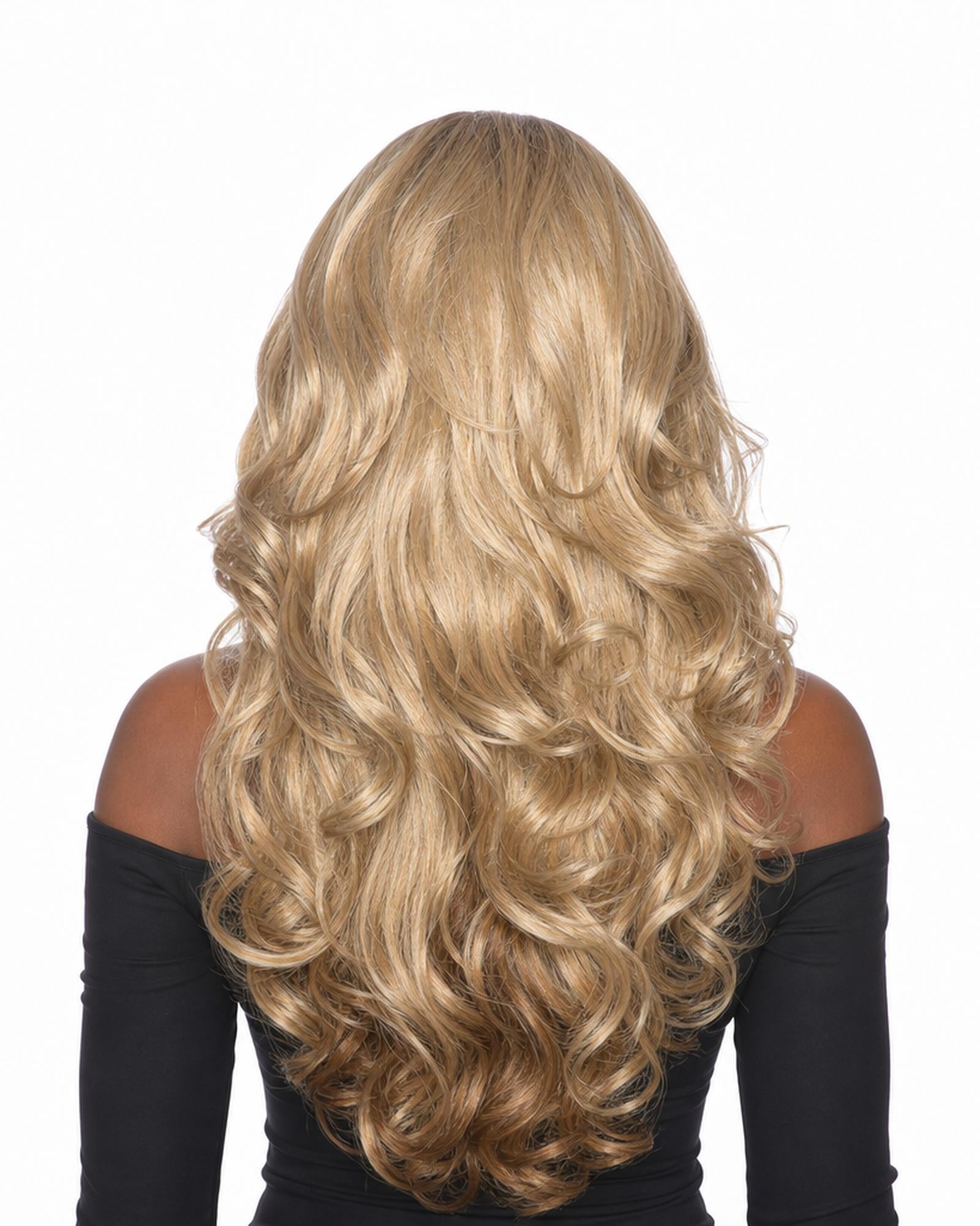 Bronte  — chocolate blonde  glamour volume  lace front  wig, rear view