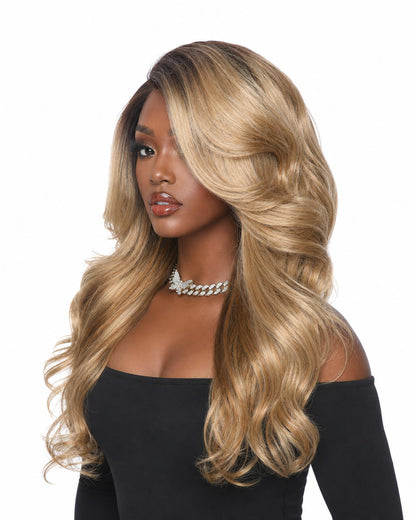 Bronte  — chocolate blonde  glamour volume  lace front  wig, right side view