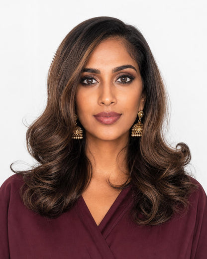 Dove — dark brown blow out mid length lace front bob wig, front view
