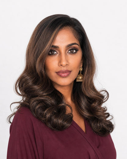 Dove — dark brown blow out mid length lace front bob wig, right side view