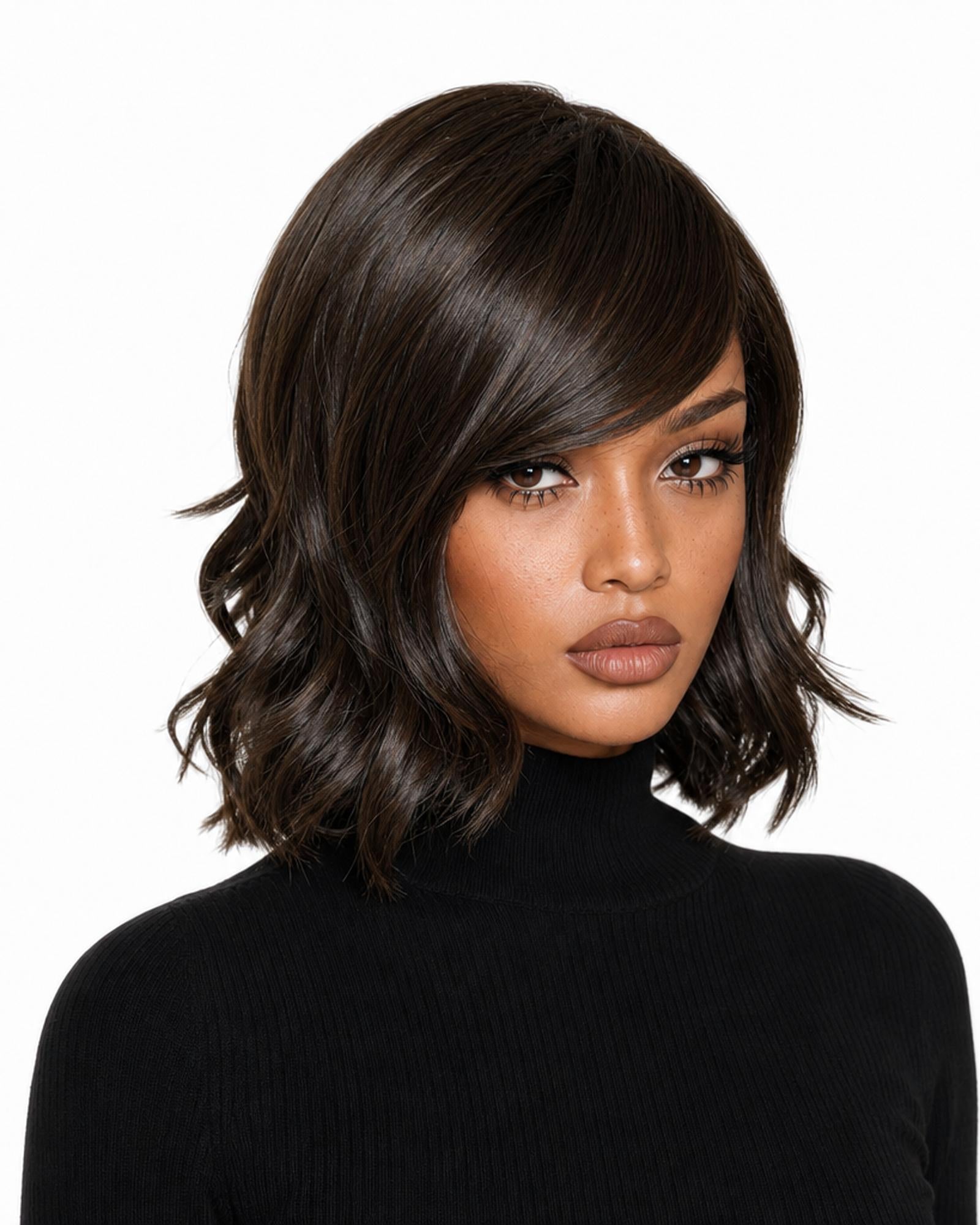 Dark Brown Choppy Wave Bob Wig. Abbi