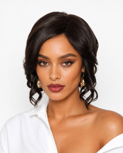 Dark Brown Faux Up Do Bob Wig. Rose.