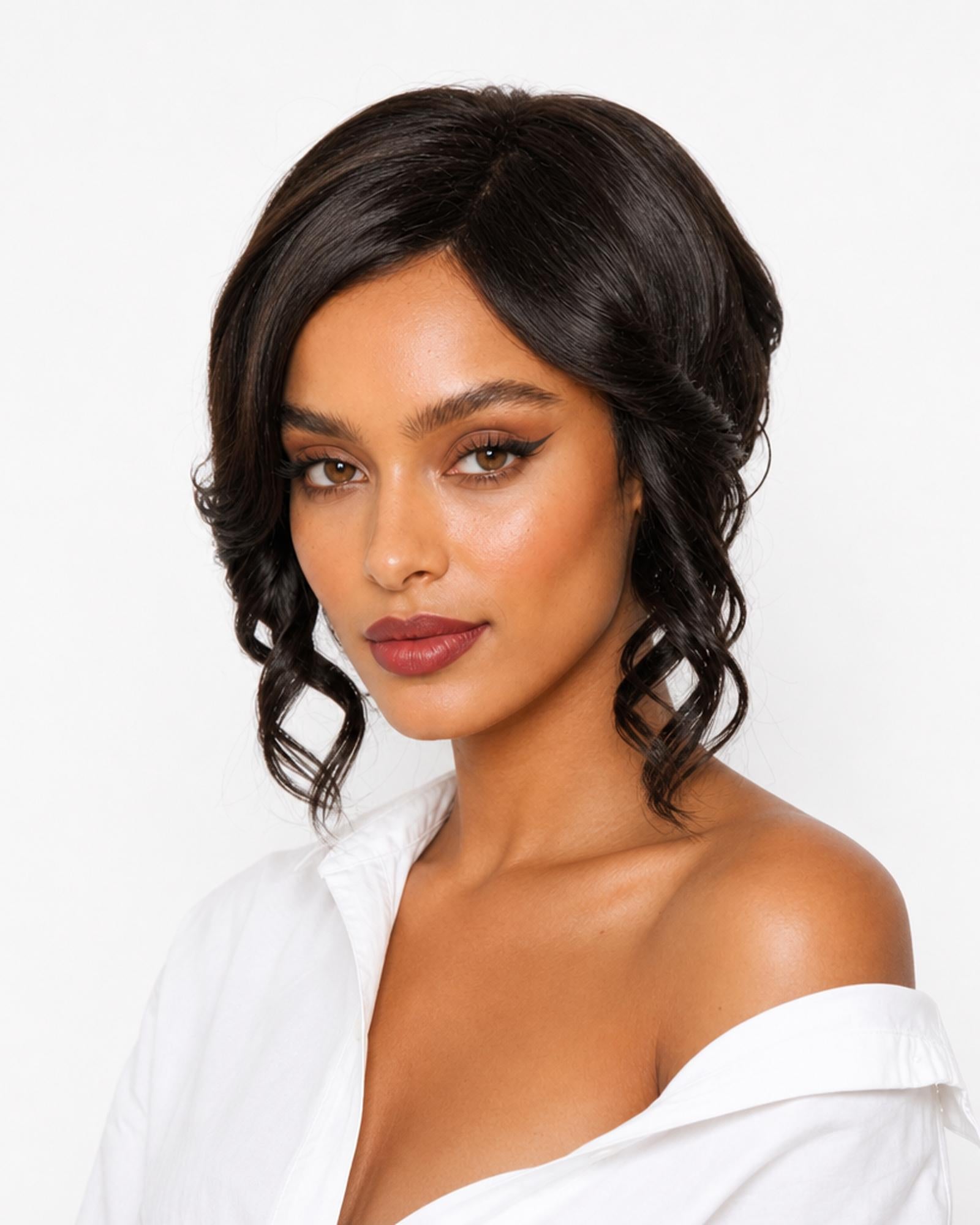 Dark Brown Faux Up Do Bob Wig. Rose.
