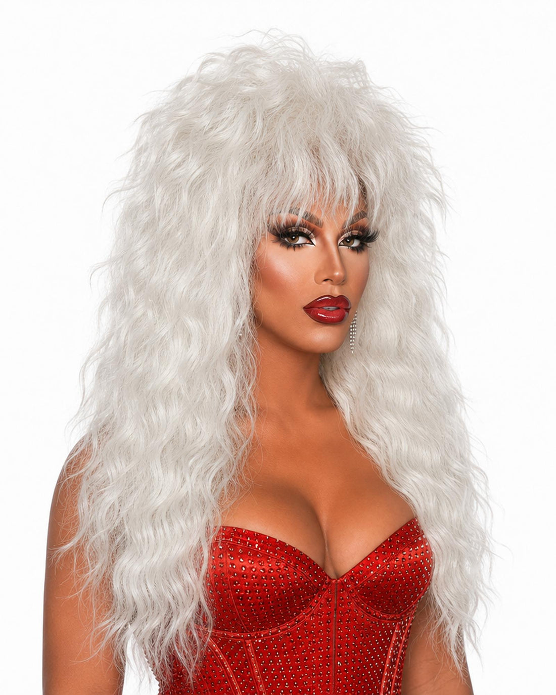 Wildchild — ice blonde shag volume drag queen wig wig, left side view