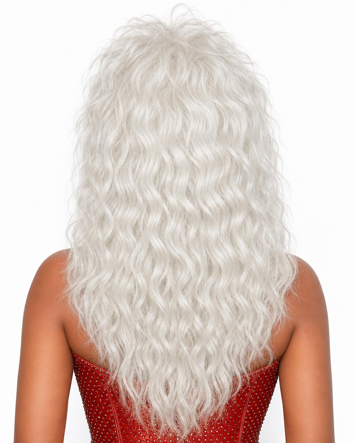Wildchild — ice blonde shag volume drag queen wig wig, rear view
