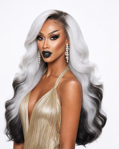 Ice White Tipped Lace Front Wig. Iced Vanilla