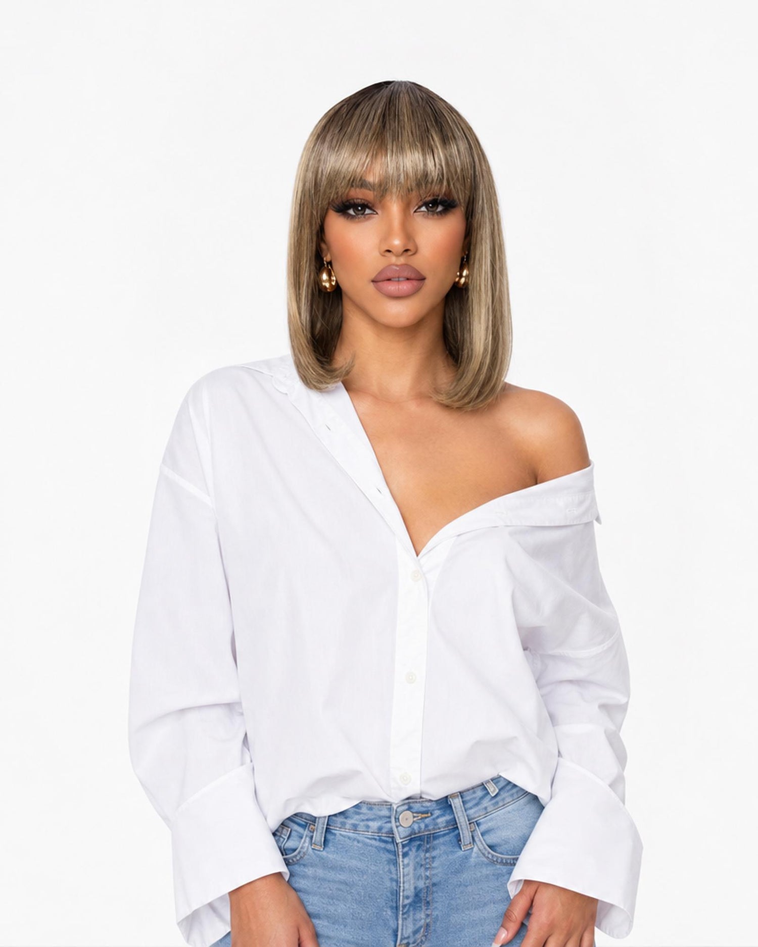 Melted blonde ombre straight bob wig - Kelsee - front view - Hair By MissTresses - CelebWigs