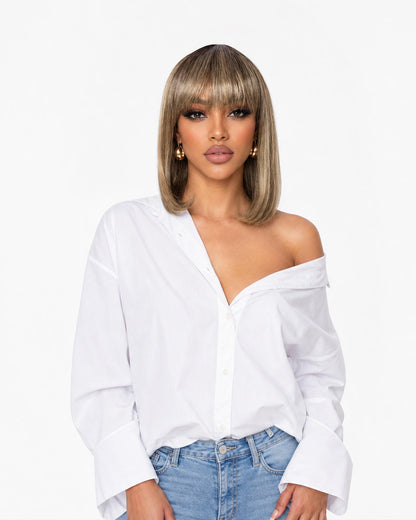 Melted blonde ombre straight bob wig - Kelsee - front view - Hair By MissTresses - CelebWigs