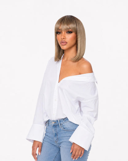Melted blonde straight bob wig - Kelsee - rear view - CelebWigs
