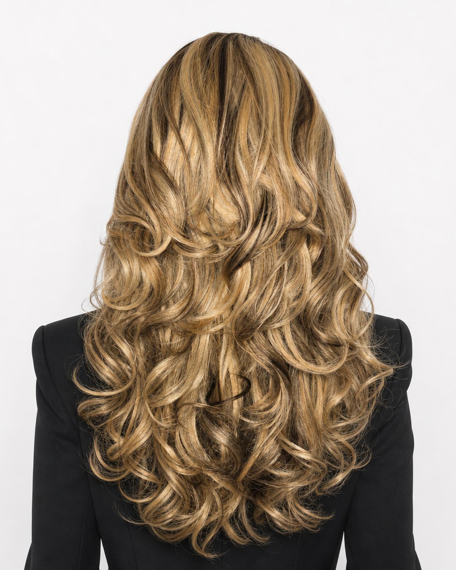 Bronte  — melted blonde highlights volume deep part lace front wig, rear view