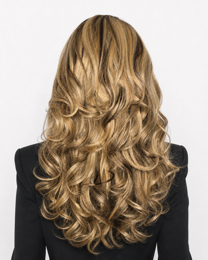 Bronte  — melted blonde highlights volume deep part lace front wig, rear view