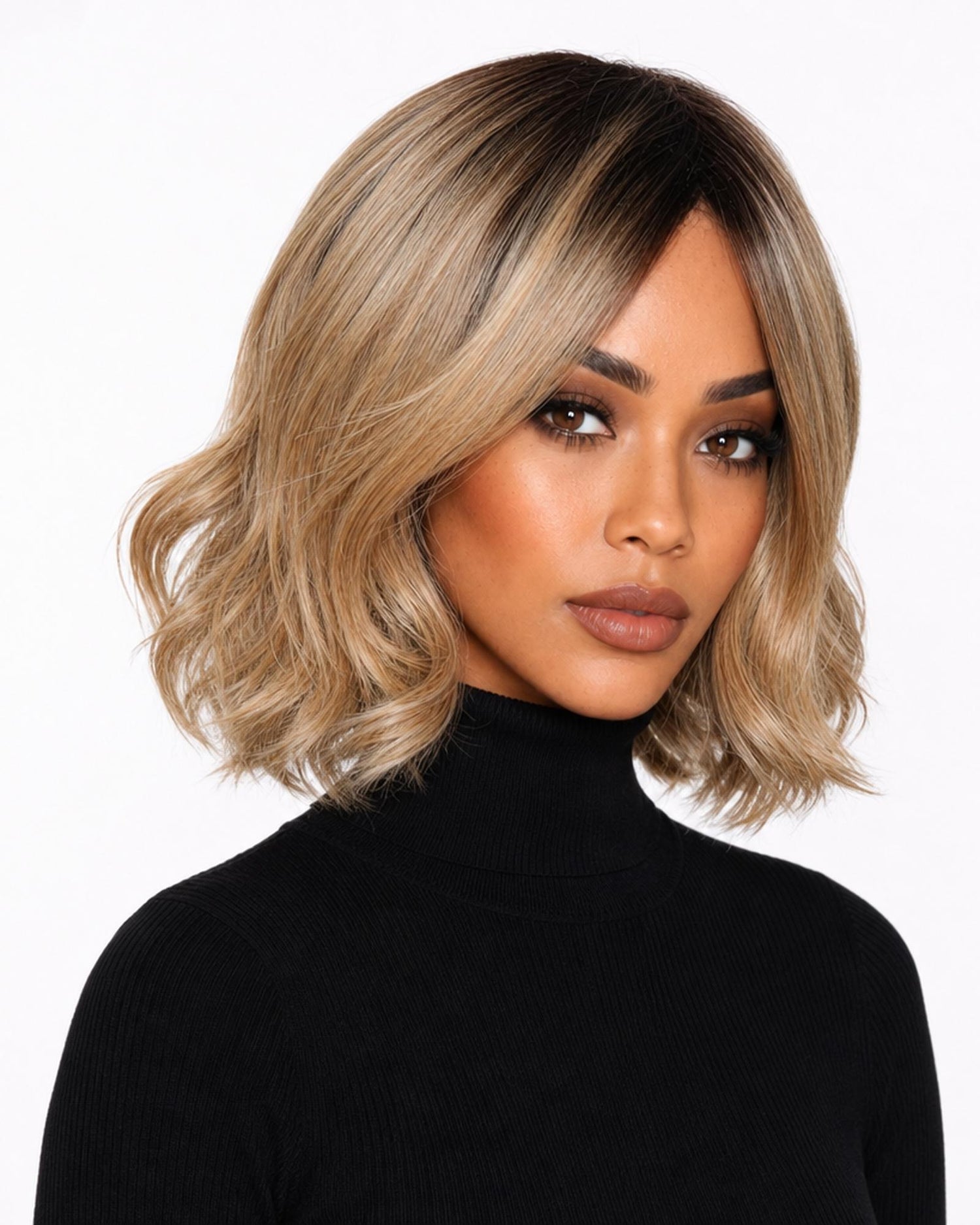 Ombre blonde choppy wave bob wig - Abbi - left view - CelebWigs
