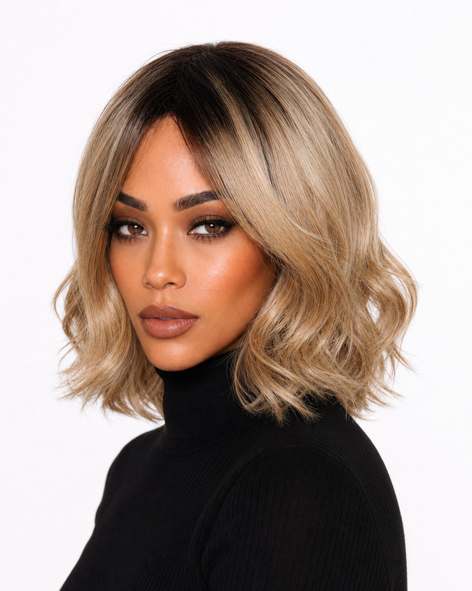 Ombre blonde choppy wave bob wig - Abbi - right view - CelebWigs