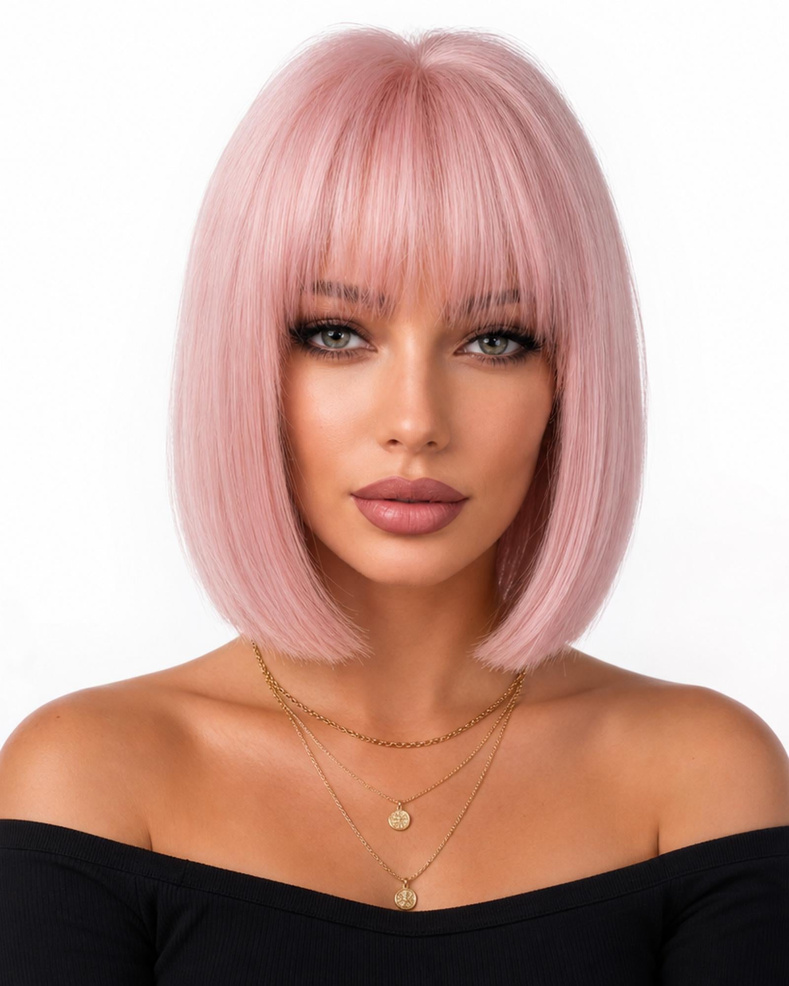 Darbie — pastel peach pink  bob wig, front view