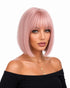 Darbie — pastel peach pink  bob wig, left side view