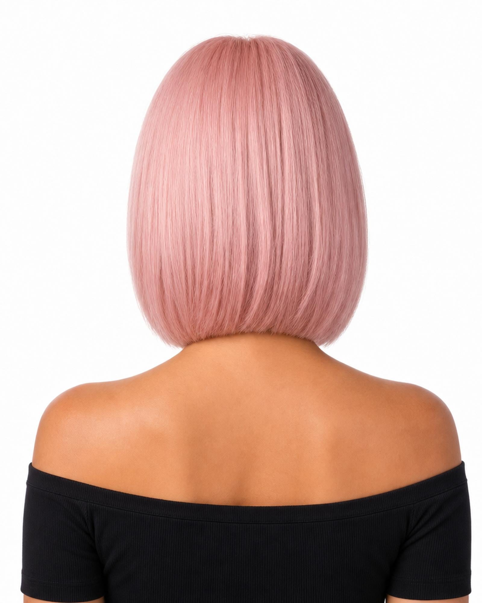 Darbie — pastel peach pink  bob wig, rear view