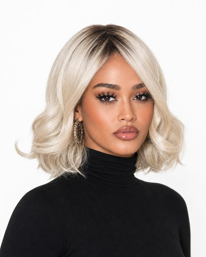 Platinum Blonde Wavy Bob Wig. Abbi