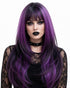 Ione — purple  long wavy ombre with fringe bangs wig, front view