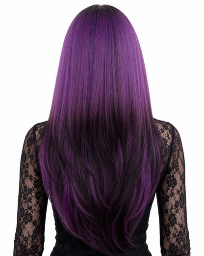Ione — purple  long wavy ombre with fringe bangs wig, rear view