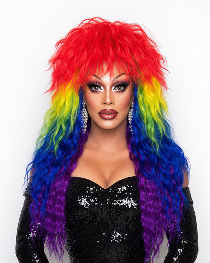 Wildchild rainbow — rainbow rainbow shag lace front wig, front view